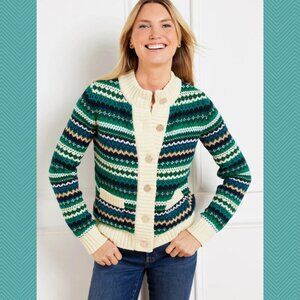 Talbots Chunky Metallic Knit Button Front Mockneck Cardigan